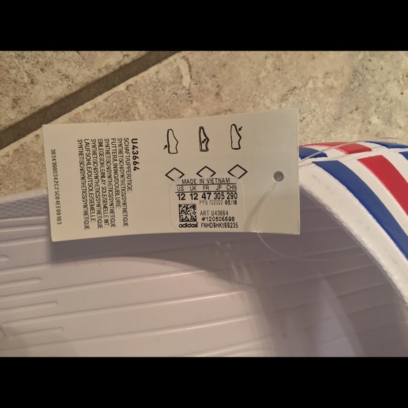 Adidas Blue Red & White Striped Slides! SOLD OUT - Picture 7 of 8